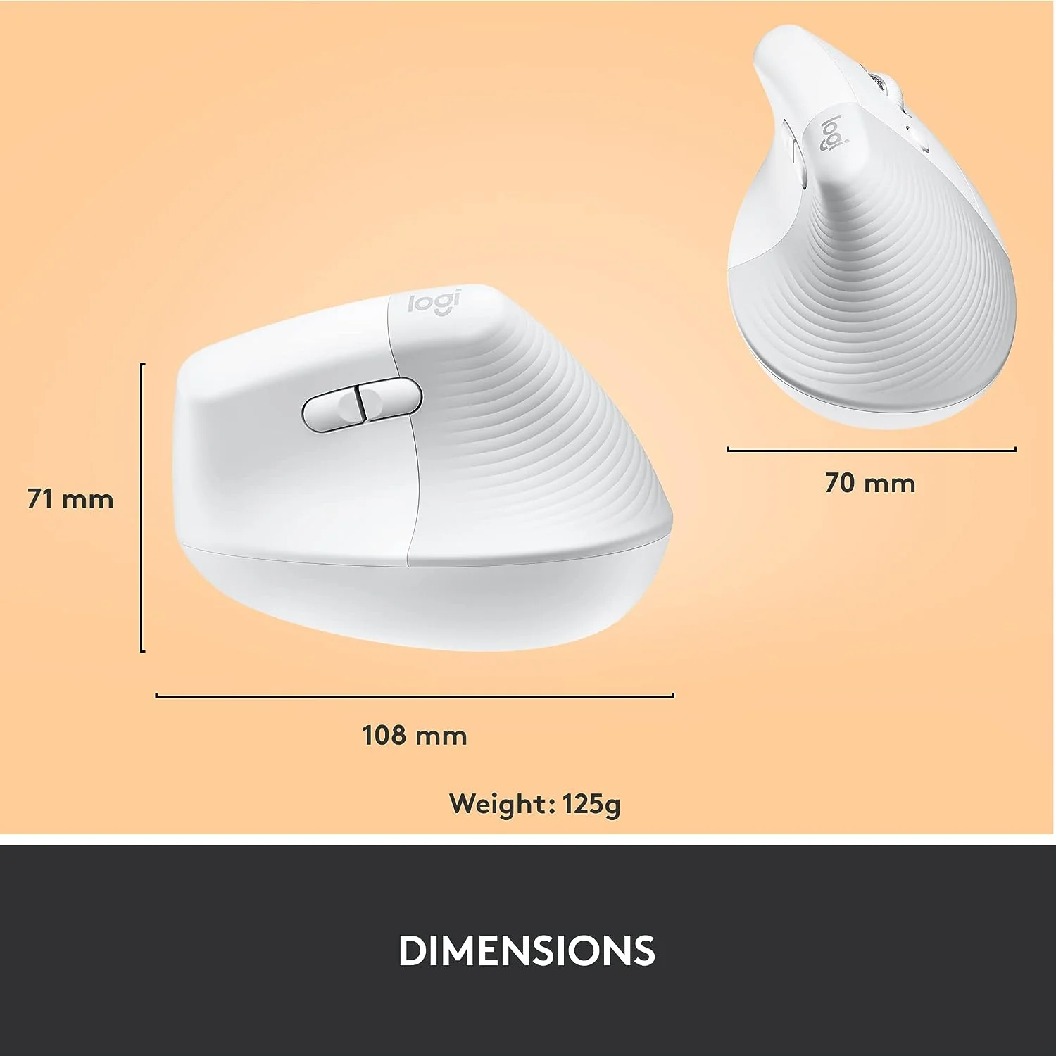 Logitech Lift Vertical Ergonomic Mouse- WHITE , Wireless, Bluetooth or Logi Bolt USB receiver - Image 5