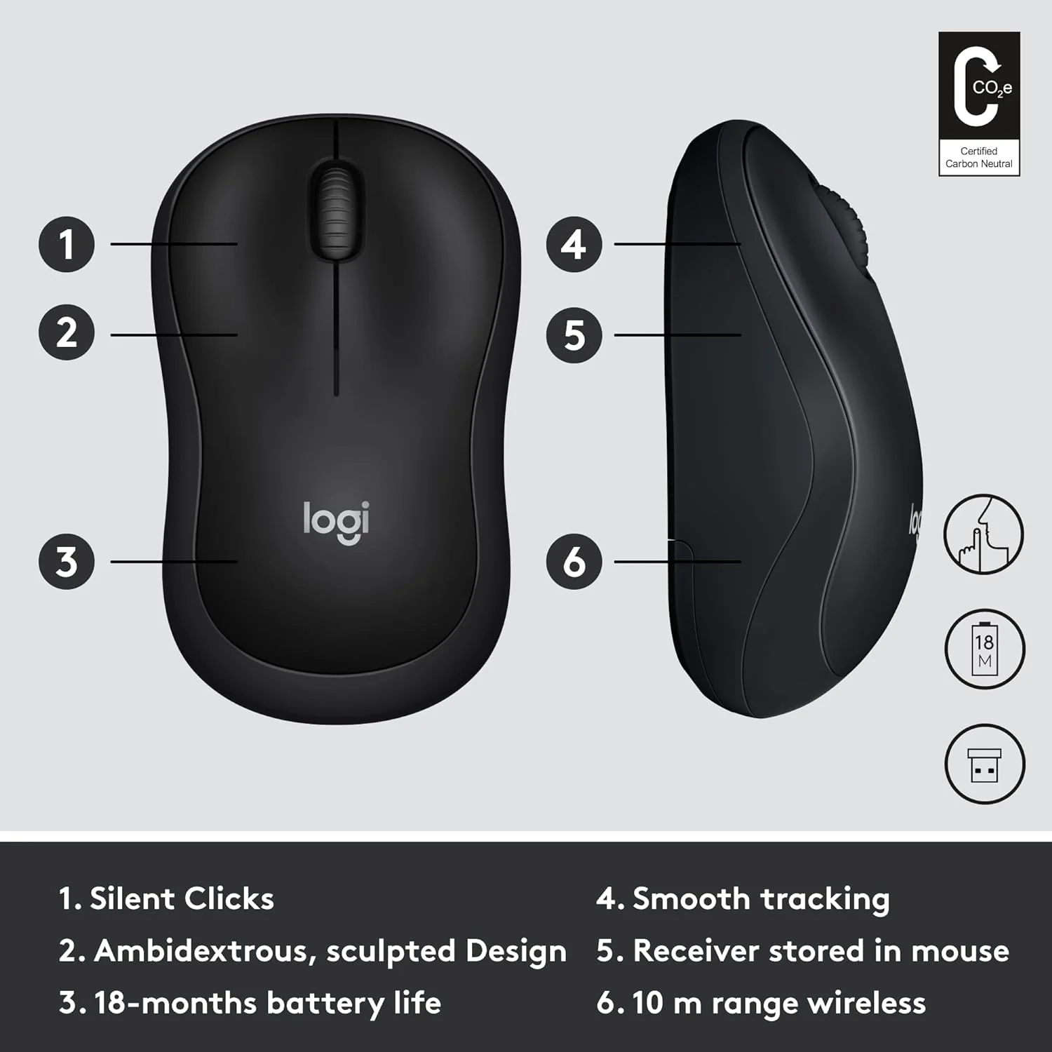 Logitech M220 Wireless Black Silent Mouse - Image 4