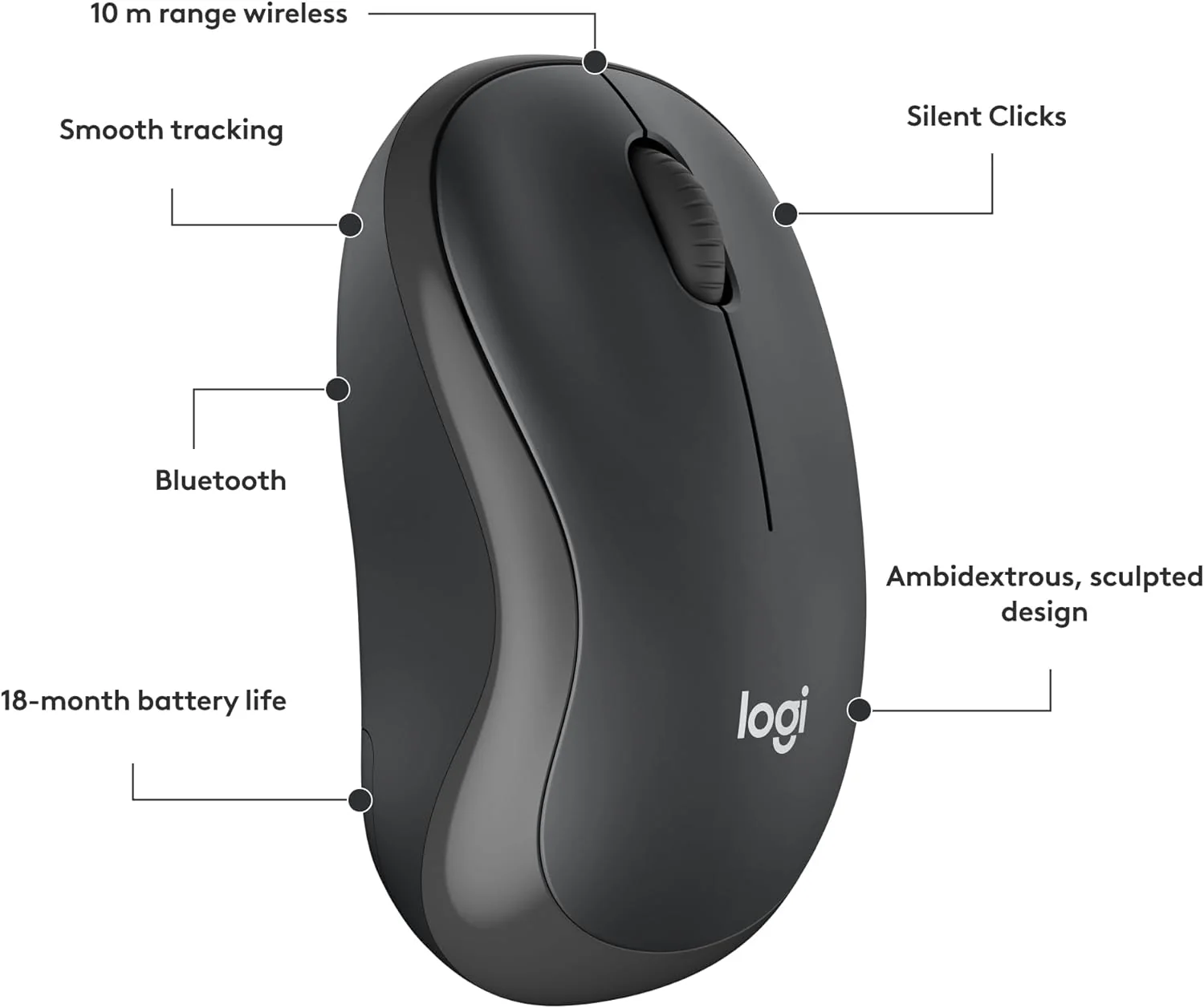 Logitech M240 Silent Bluetooth Mouse with Comfortable Shape - Graphite - Image 3