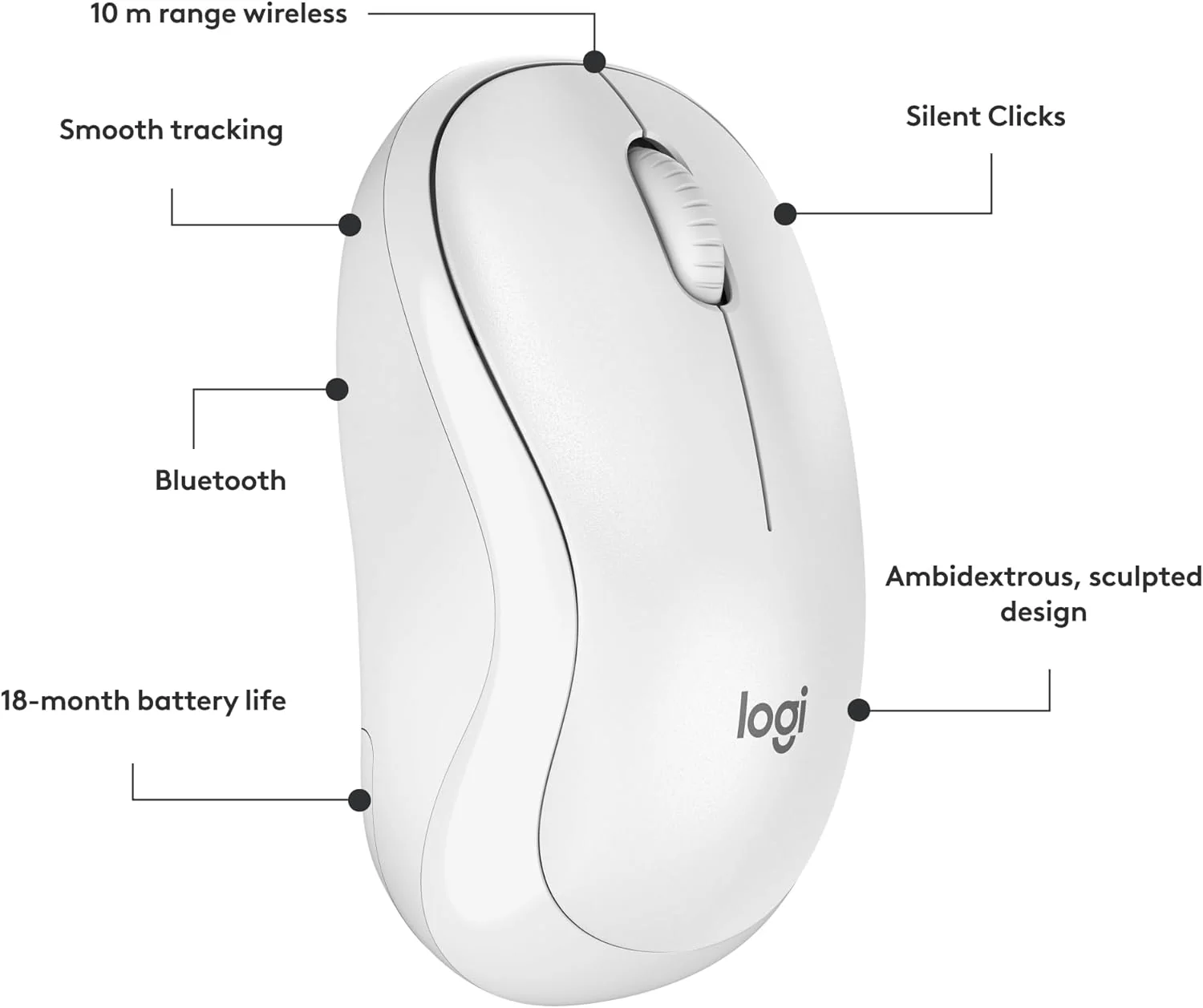 Logitech M240 Silent Bluetooth Mouse with Comfortable Shape - Off White - Image 4