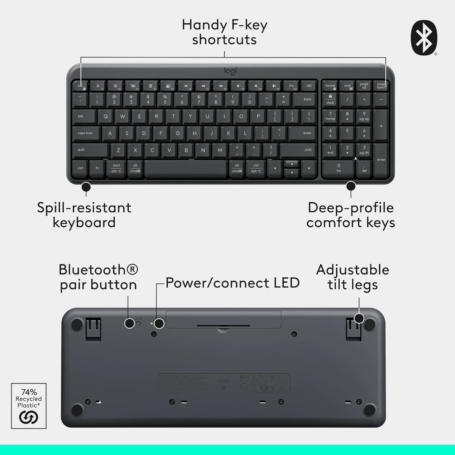 Logitech MK250 Compact Bluetooth Wireless Combo Graphite - Image 3