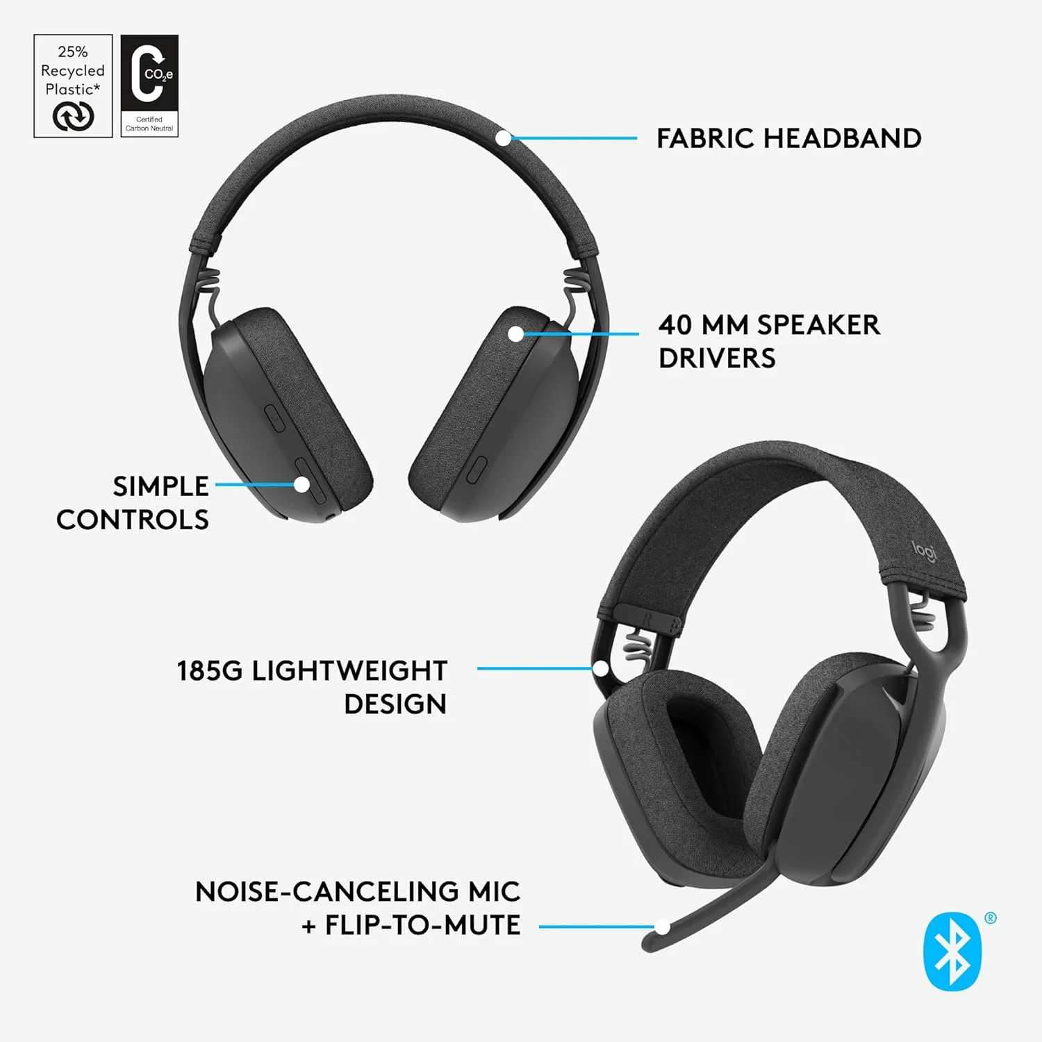 Logitech Zone Vibe 100 Wireless & Bluetooth Over Ear Headphones HEADSET - Image 4