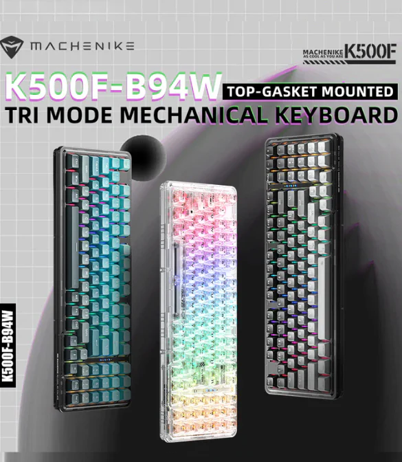 Machenike K500F-B94W Pro Tri Mode RGB GR Silver Switch Cyan - Image 3