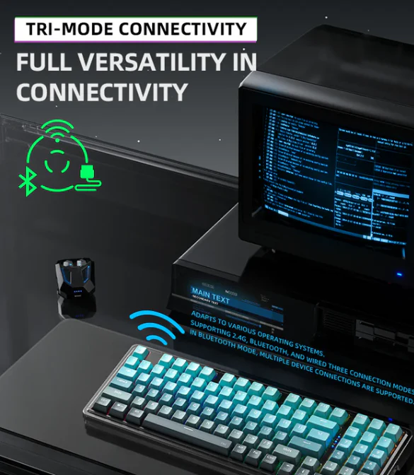 Machenike K500F-B94W Pro Tri Mode RGB GR Silver Switch Cyan - Image 7