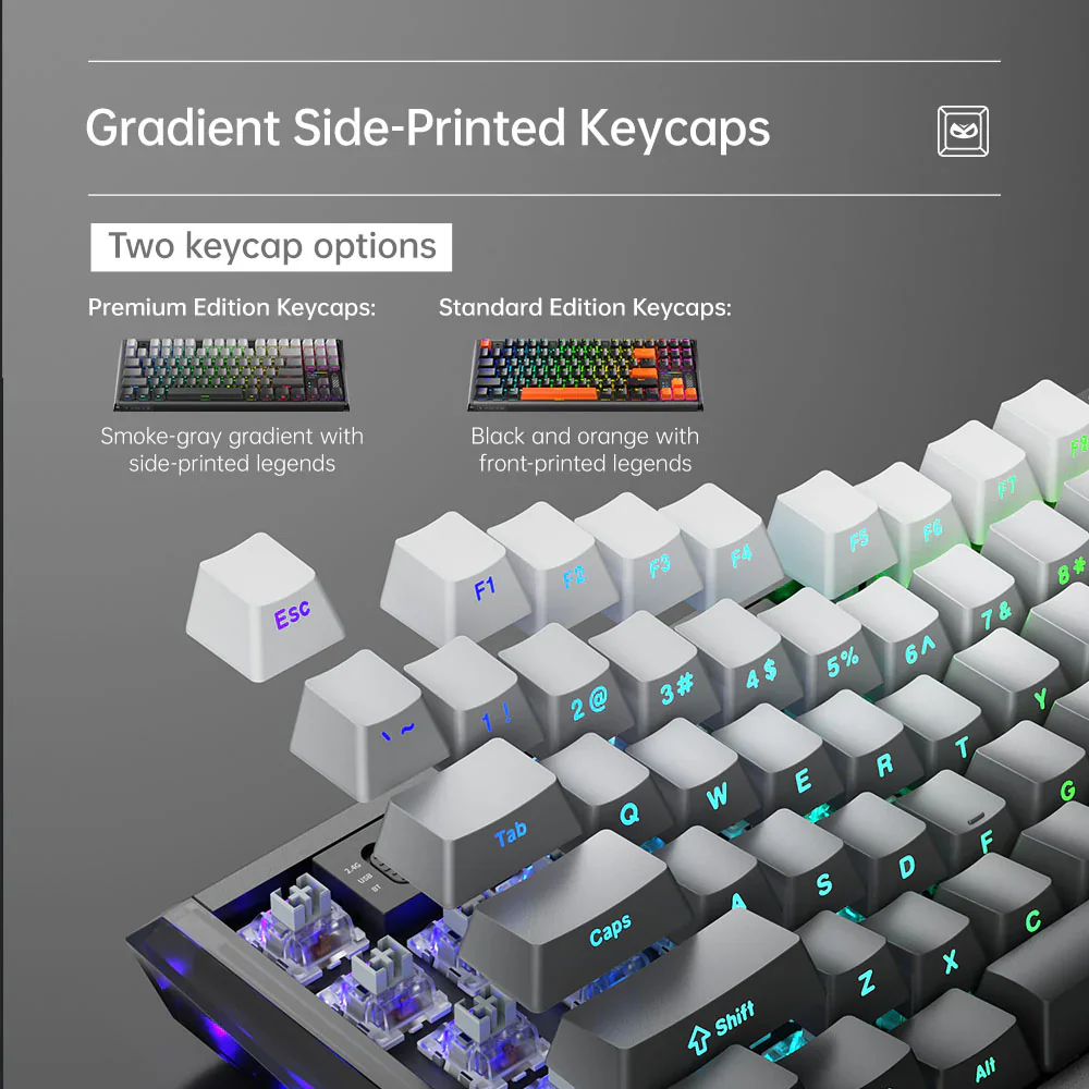 Machenike K600E-B87W Tri-mode GR Silver Switch RGB Side Printed Grey - Image 4