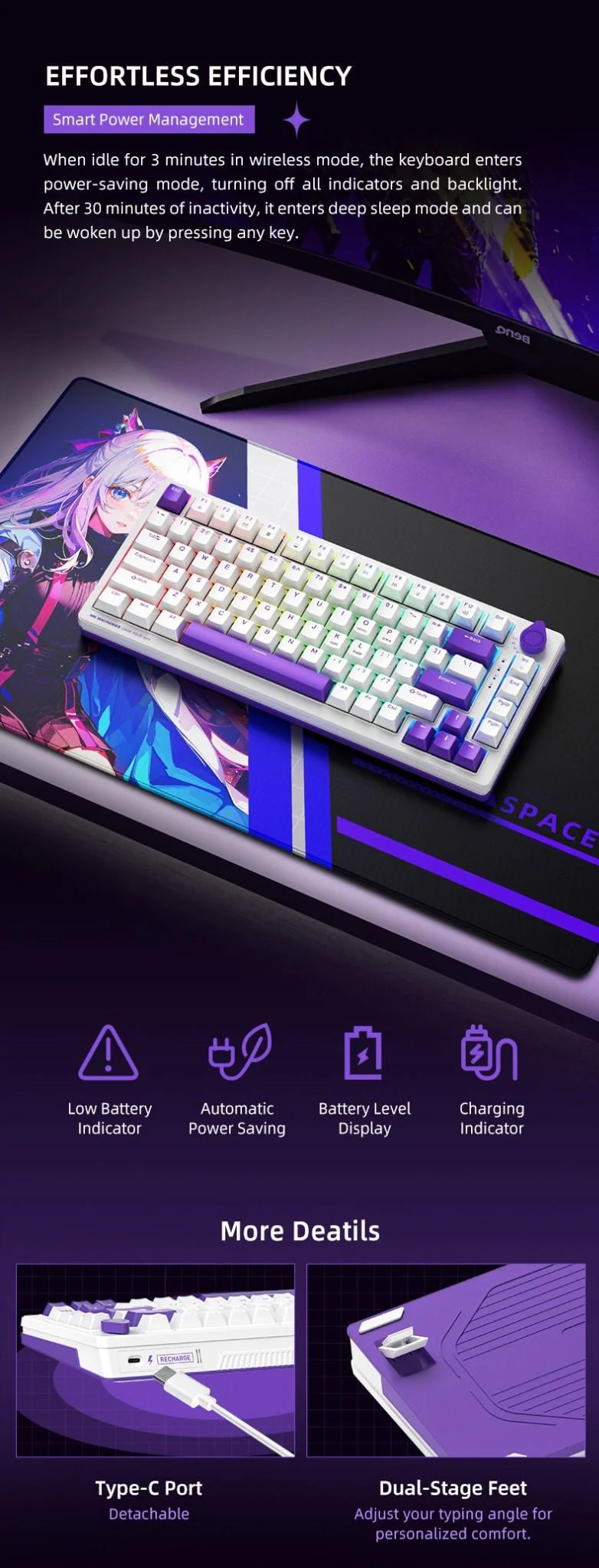 Machenike K600T-B82 Tri-mode RGB GR Silver Switch - White - Image 4