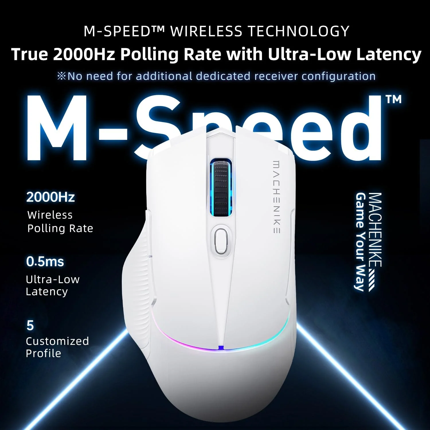 Machenike L8 Pro Gaming Mouse – White PAW3395 Sensor Wired 8K / Wireless 2K / Bluetooth 5.1 Ultra-Precise - Image 5