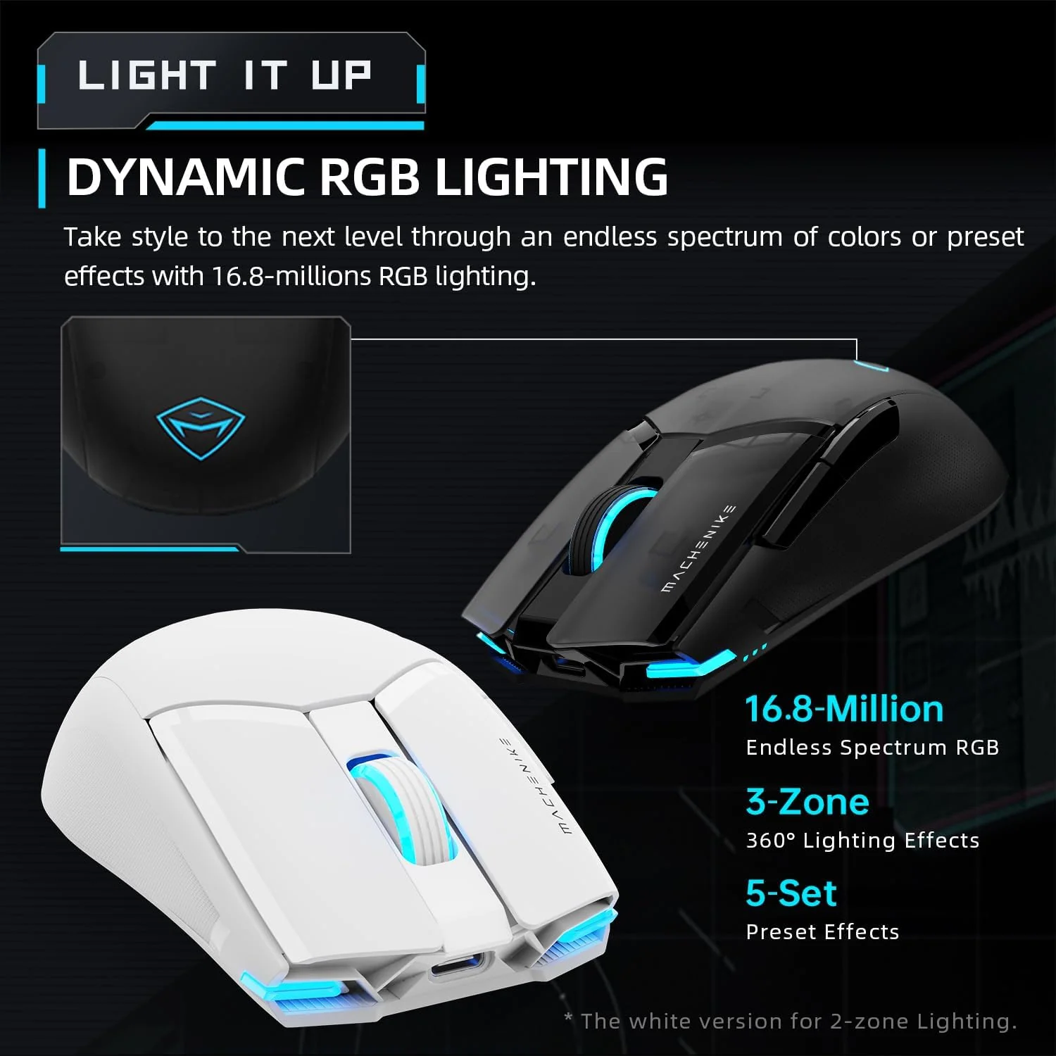 Machenike M7 Pro Wireless Gaming Mouse – White PAW3104 Sensor Wired/2.4GHz Lightweight Design - Image 2