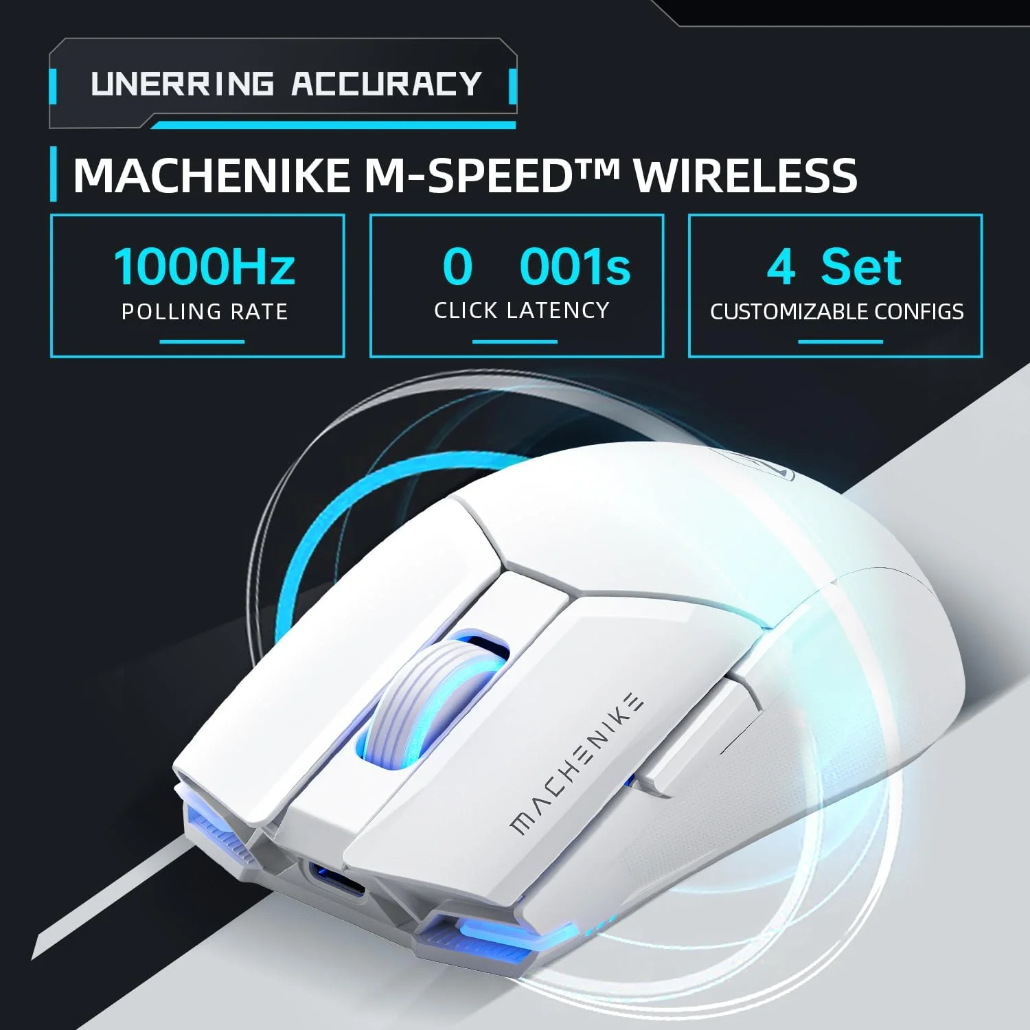 Machenike M7 Pro Wireless Gaming Mouse – White PAW3104 Sensor Wired/2.4GHz Lightweight Design - Image 5