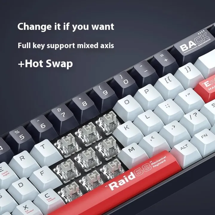 Machenike Raid68 Wired Keyboard Magnet Grey Switch RGB Red - Image 4