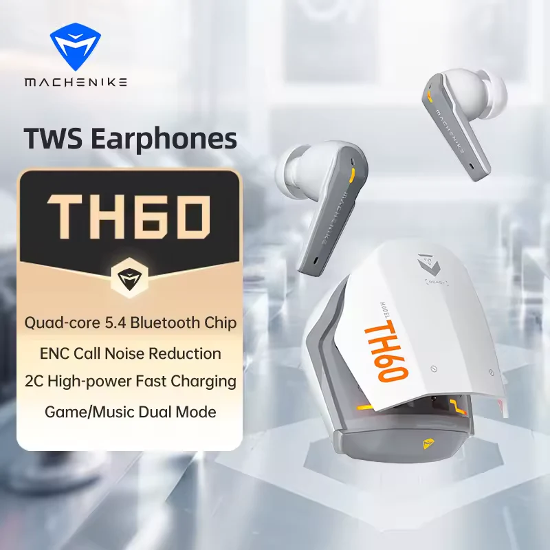 Machenike TH60 TWS Wireless Earphones – Bluetooth 5.4 4-Mic ENC Noise Cancelling Dual Sound Effects (Gaming/Music) Fast Charging 7+ Hours Battery Life - Image 6