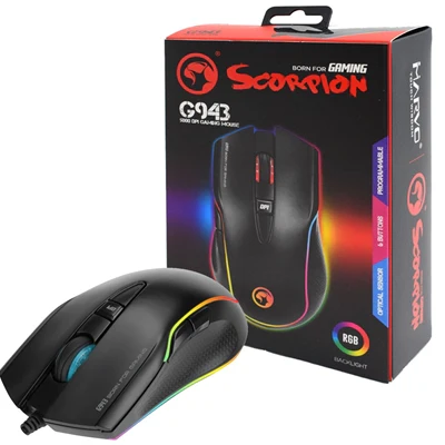 Marvo Scorpion G943 RGB, up to 10000 dpi, 6 Programmable Buttons, Pixart 3325 Optical Sensor 100g Weight Gaming Mouse - Black - Image 2
