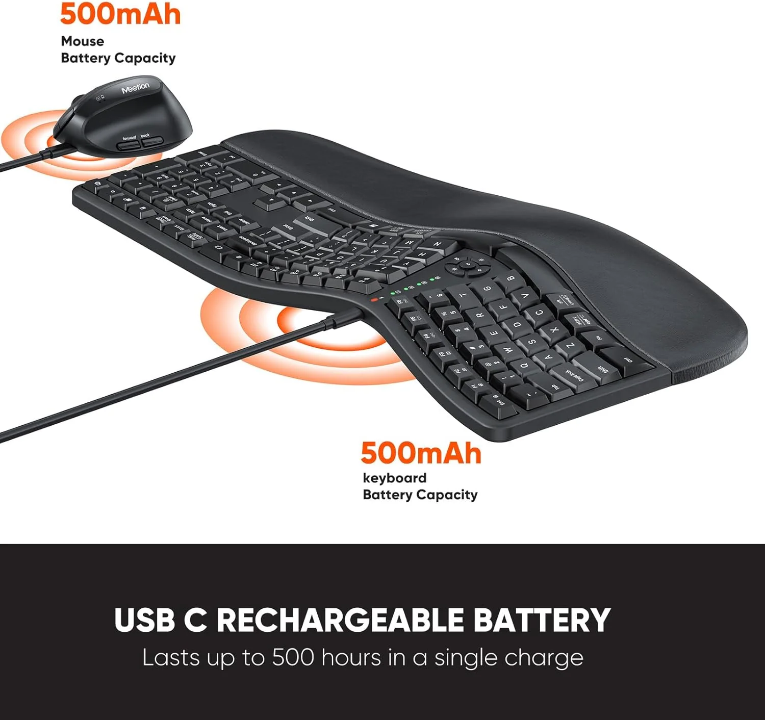 Meetion Director C Wireless Ergonomic Keyboard And Mouse Combo - Image 5