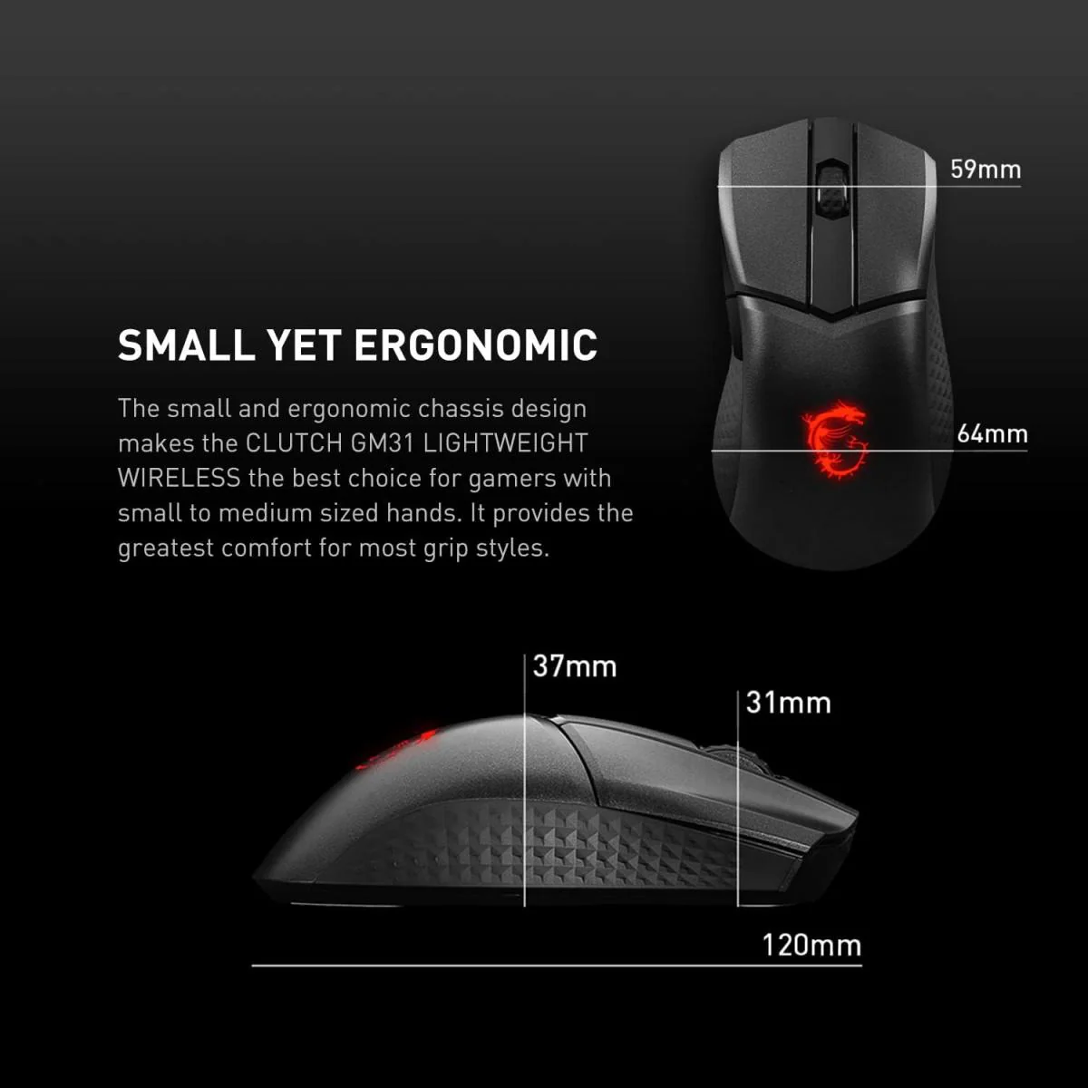 MSI Clutch GM31 Lightweight 12K DPI Wireless Ergonomic Gaming Mouse & Charging Dock - Image 3