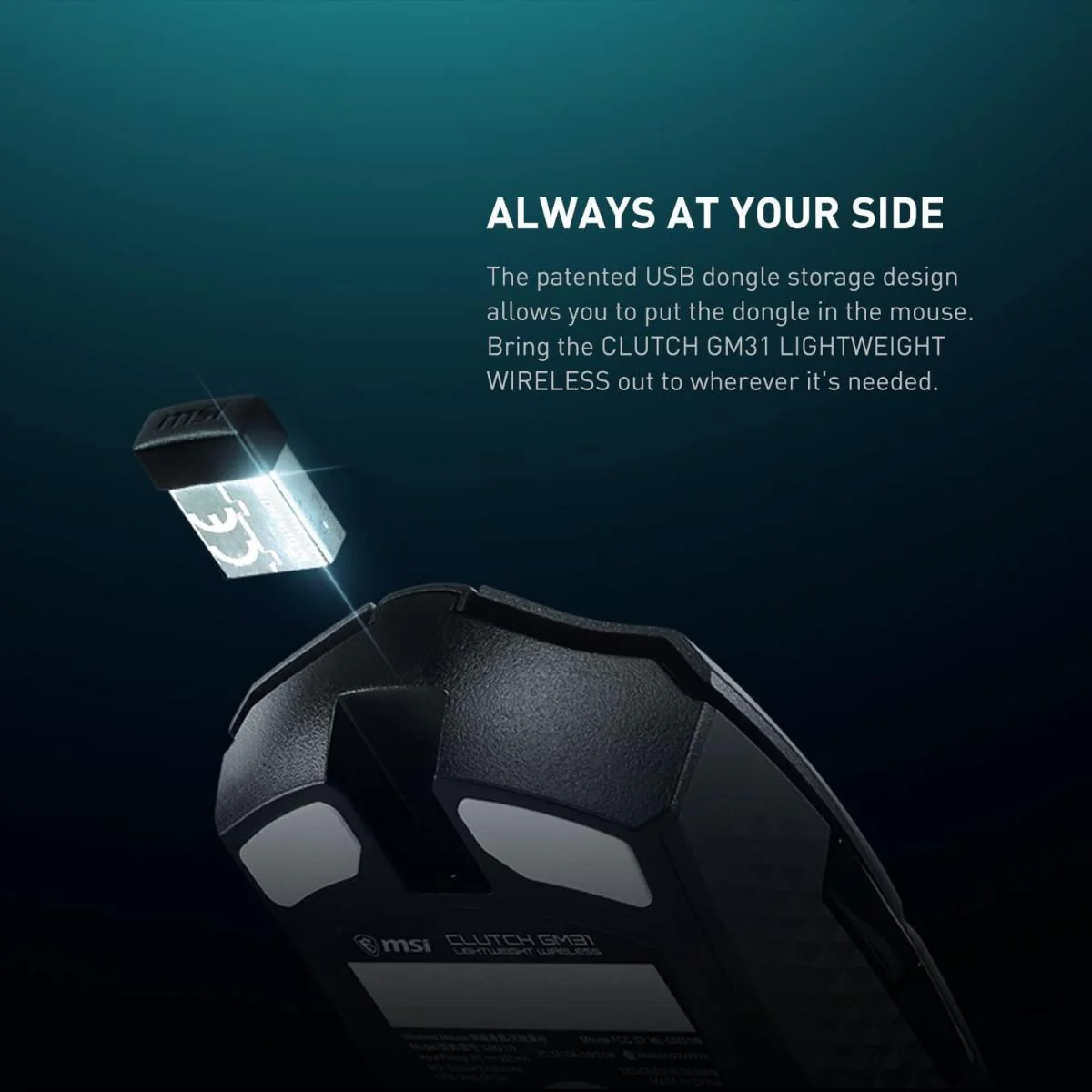 MSI Clutch GM31 Lightweight 12K DPI Wireless Ergonomic Gaming Mouse & Charging Dock - Image 5