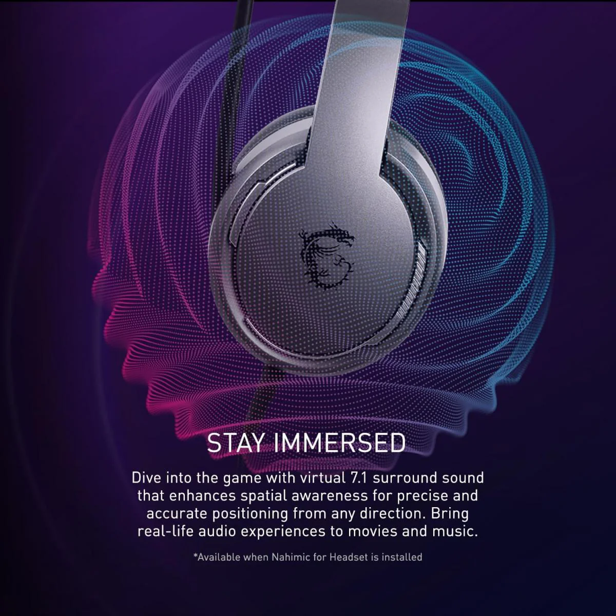 MSI IMMERSE GH40 Active Environment Noise Canceling (ENC), Virtual 7.1 Surround, GAMING HEADSET - Image 2