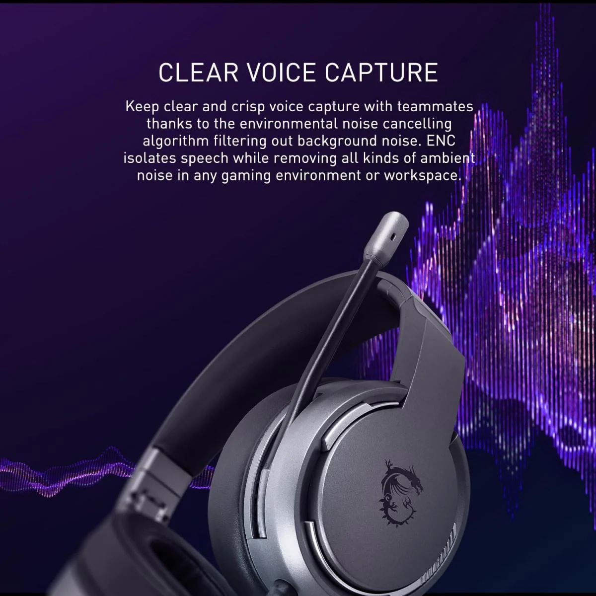 MSI IMMERSE GH40 Active Environment Noise Canceling (ENC), Virtual 7.1 Surround, GAMING HEADSET - Image 4