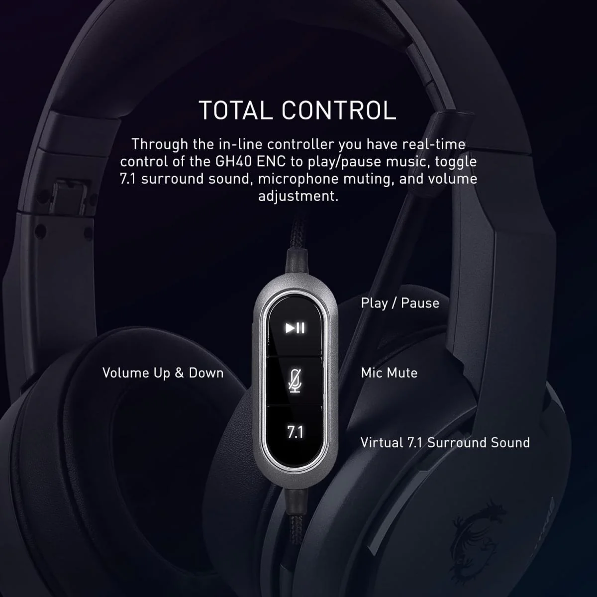 MSI IMMERSE GH40 Active Environment Noise Canceling (ENC), Virtual 7.1 Surround, GAMING HEADSET - Image 5
