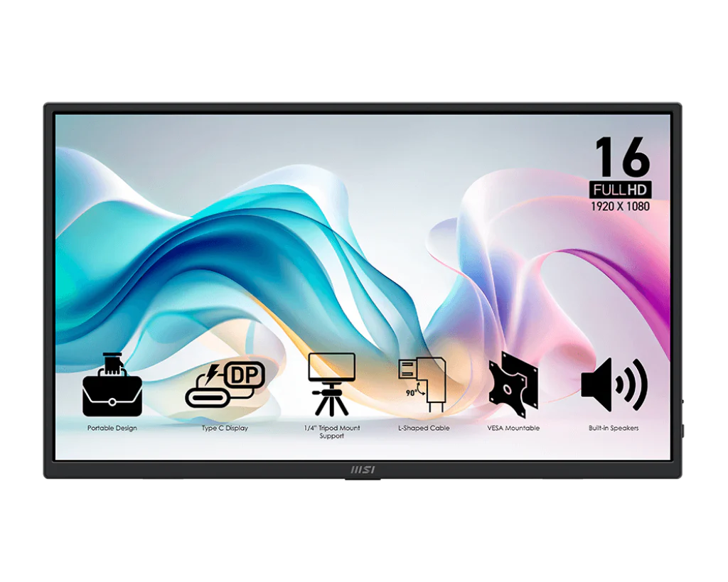 MSI PRO MP165 E6 15.6-Inch , FHD IPS Built-in speaker/mic, HDMI 2.0b, USB C , Black Portable Monitor