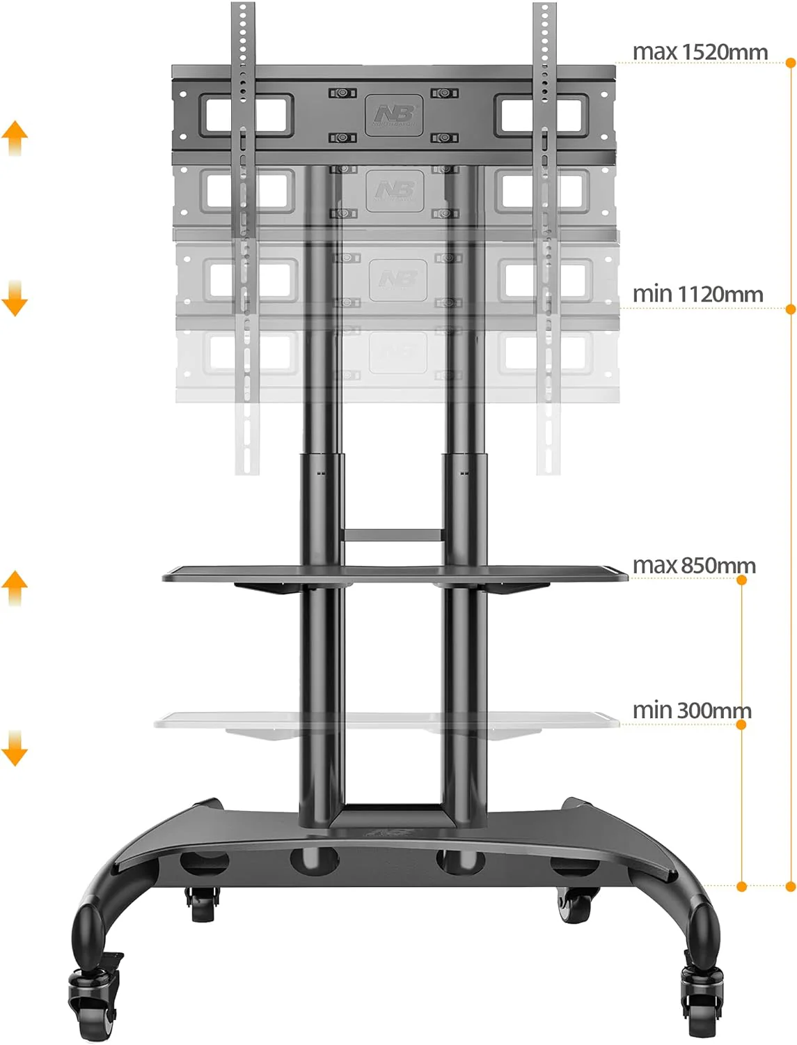 NB North Bayou AVA1500-60-1P TV Cart Rooling TV Stand with Wheels for 32 to 75 Inch (Black) - Image 3