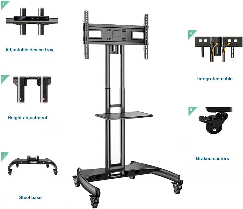 NB North Bayou AVA1500-60-1P TV Cart Rooling TV Stand with Wheels for 32 to 75 Inch (Black) - Image 5