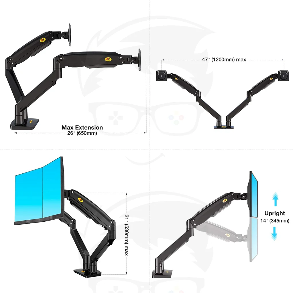 NB North Bayou F195A Dual Monitor Desk Mount Stand Monitor Arm for Two Screens - Image 4