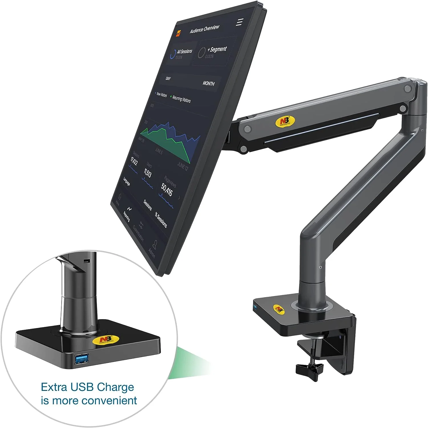 NB North Bayou G40 Monitor Arm Full Motion for 22''-40'' Monitor Stand - Image 3