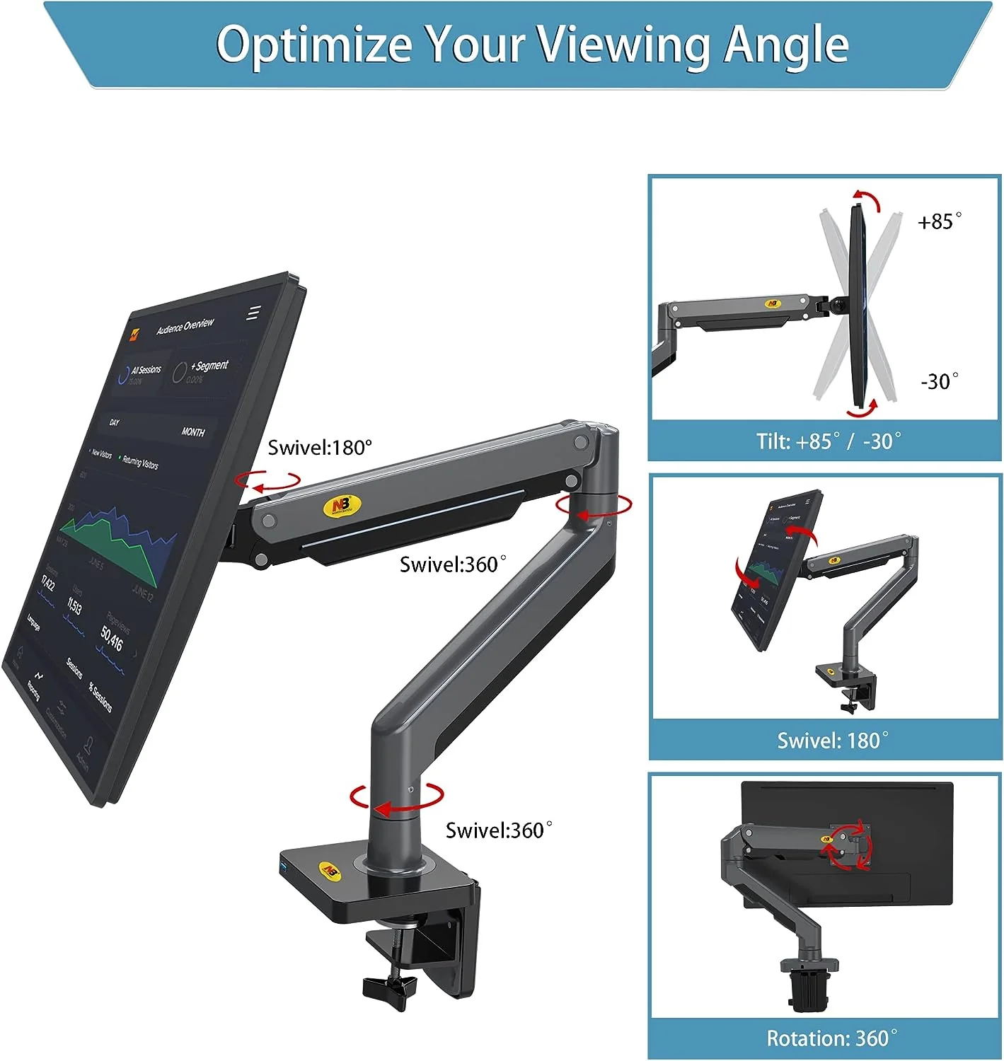 NB North Bayou G40 Monitor Arm Full Motion for 22''-40'' Monitor Stand - Image 5