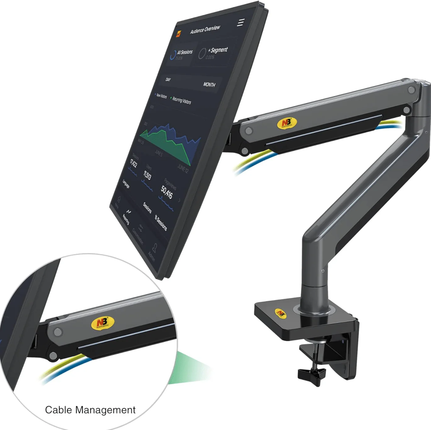 NB NORTH BAYOU G45 MONITOR DESK MOUNT STAND MOTION SWIVEL MONITOR ARM BLACK - Image 5