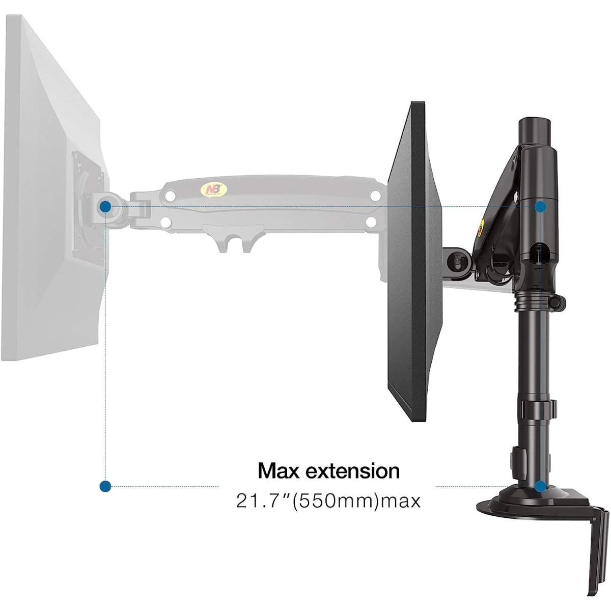 NB North Bayou H100 22" to 35" Adjustable Universal Monitor Arm Gas-Spring Desk Mount - Image 4