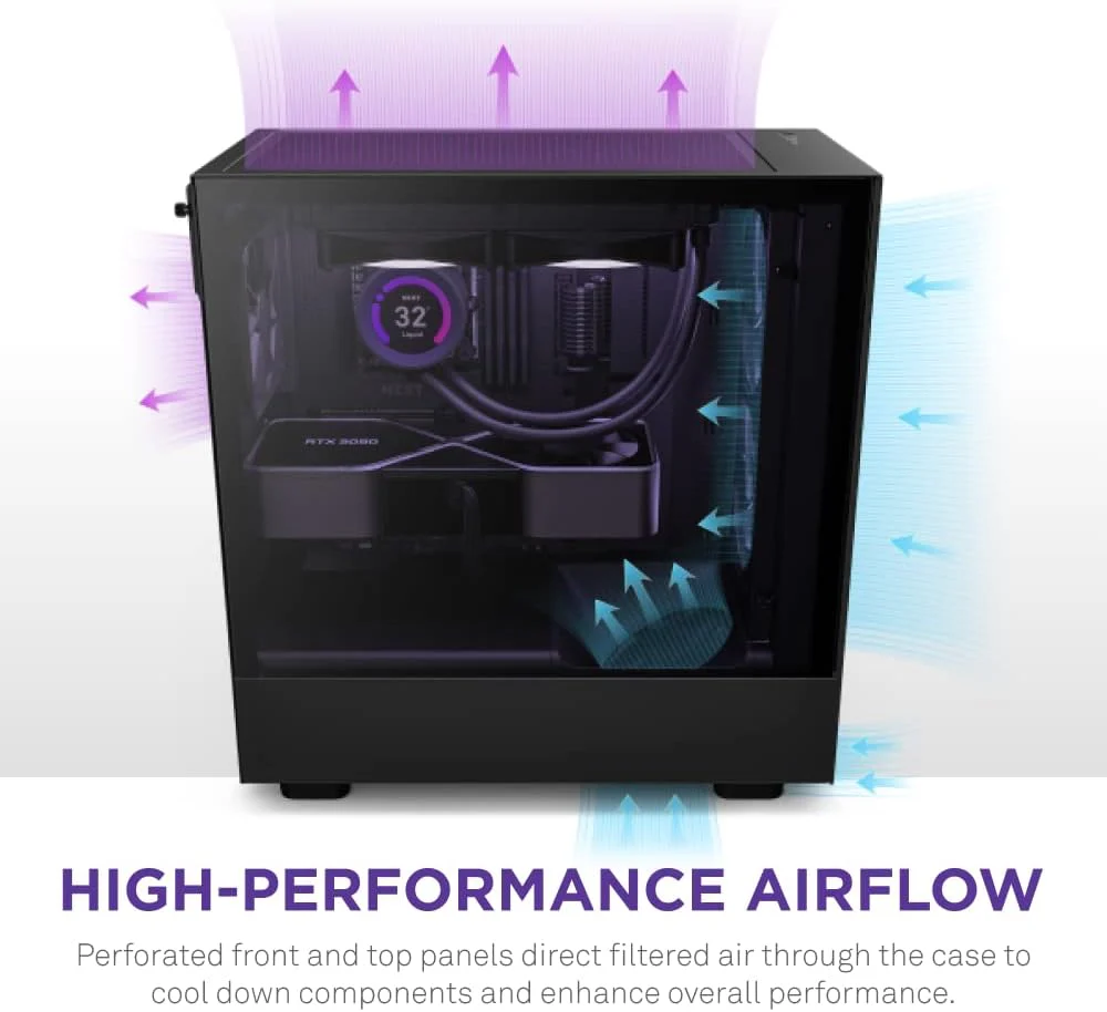 NZXT H5 Flow RGB ATX Tempered Glass Mid Tower (BLACK) Gaming Case - Image 4