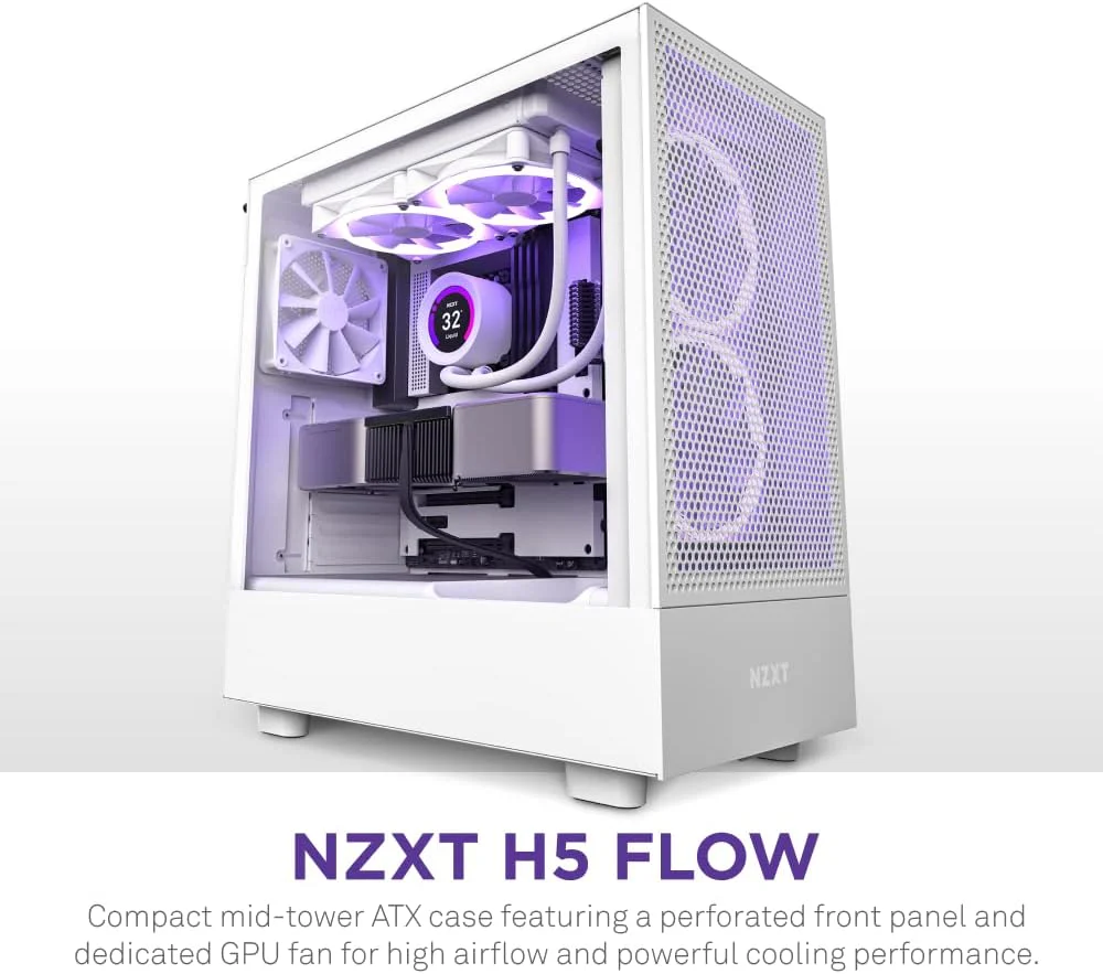 NZXT H5 Flow RGB ATX Tempered Glass Mid Tower (WHITE) Gaming Case - Image 2
