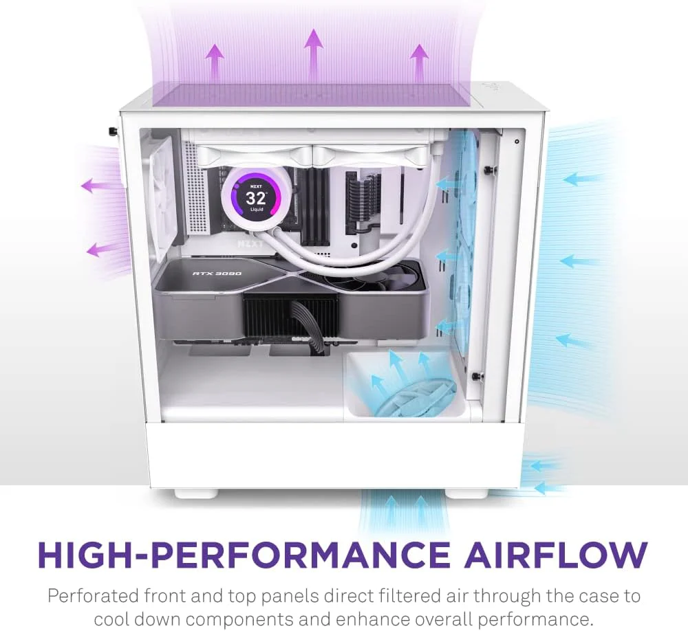 NZXT H5 Flow RGB ATX Tempered Glass Mid Tower (WHITE) Gaming Case - Image 3
