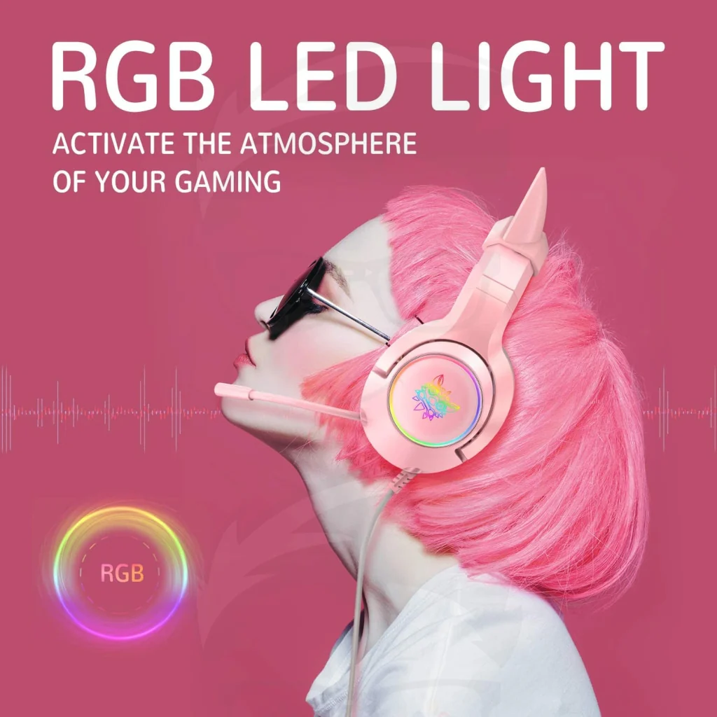 Onikuma K9 Wired RGB Gaming Headset - Pink - Image 2