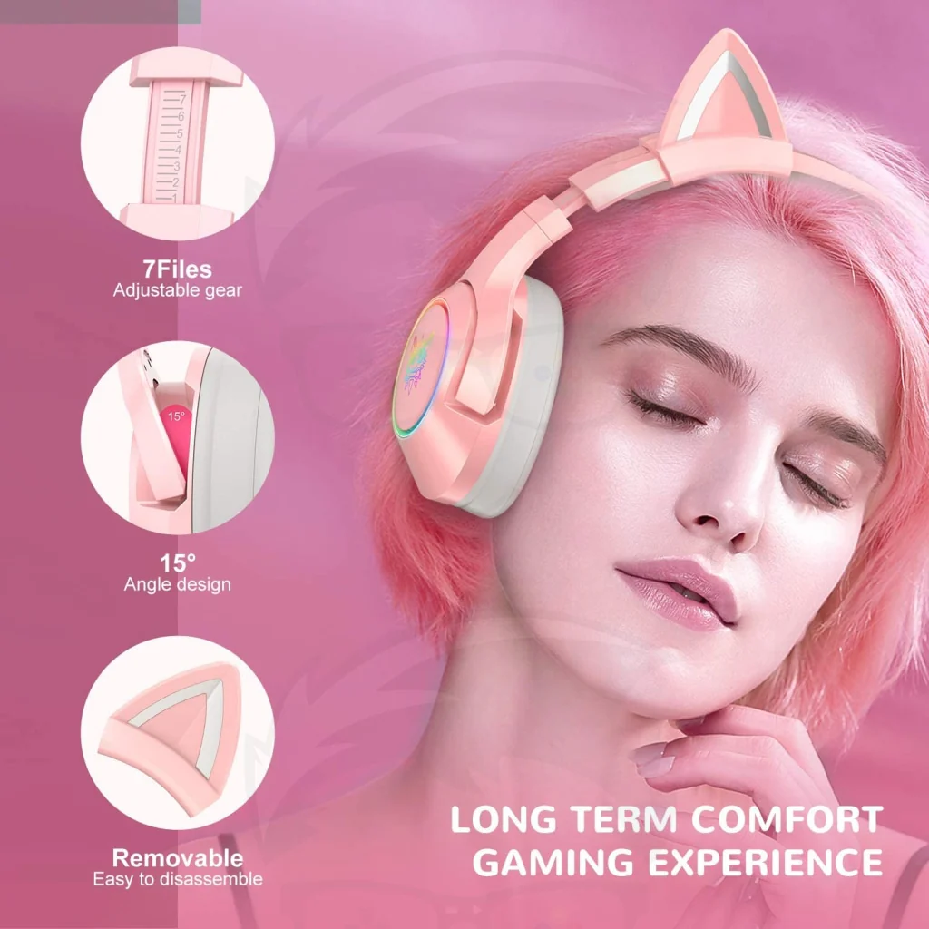 Onikuma K9 Wired RGB Gaming Headset - Pink - Image 4