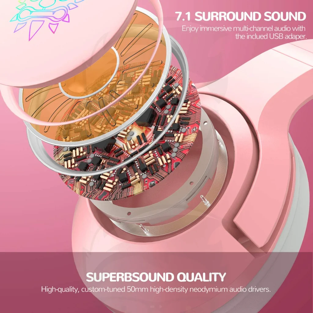 Onikuma K9 Wired RGB Gaming Headset - Pink - Image 6