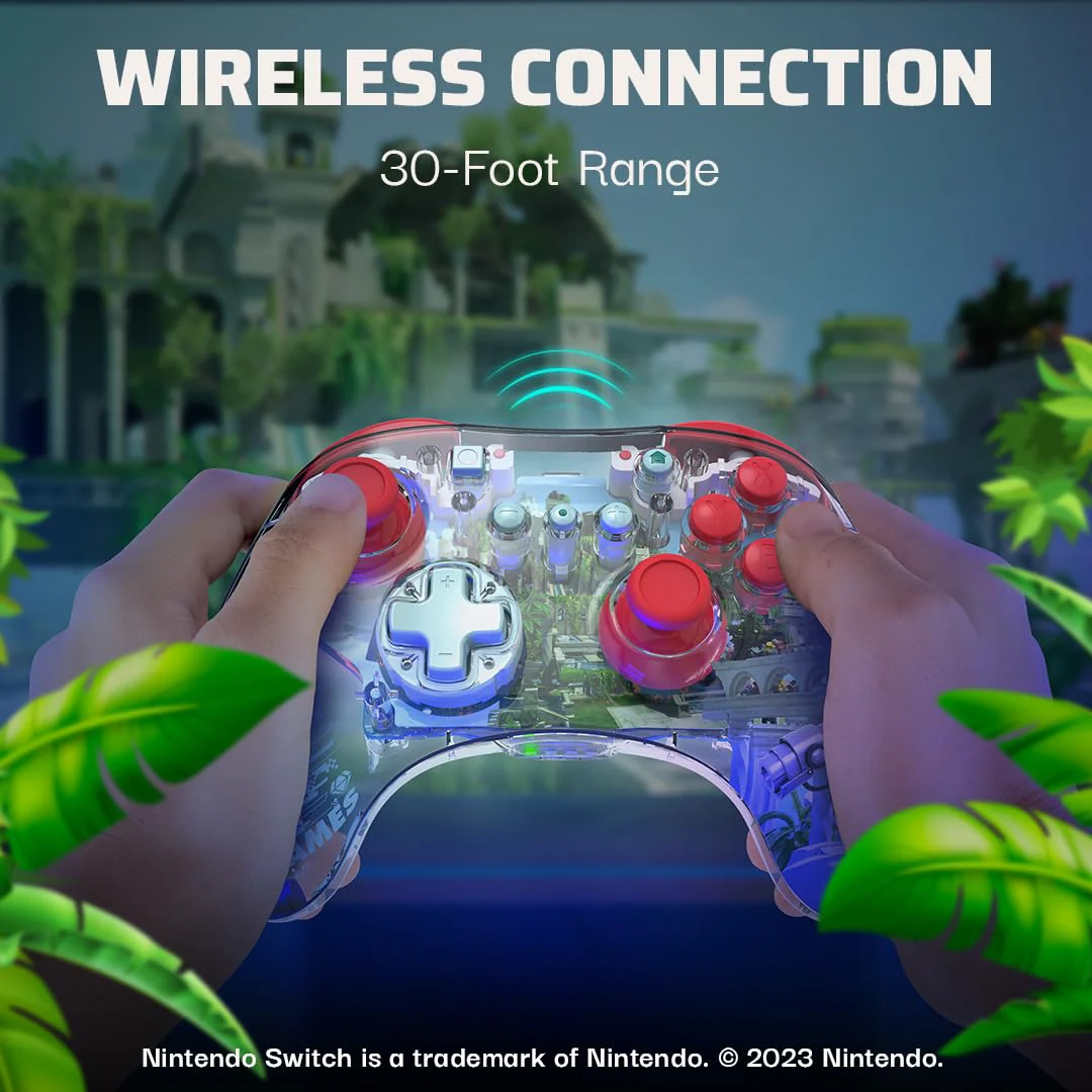 PDP REALMz Wireless Nintendo Switch Controller Forest Biome USB-C Connection - Clear Design - Image 6