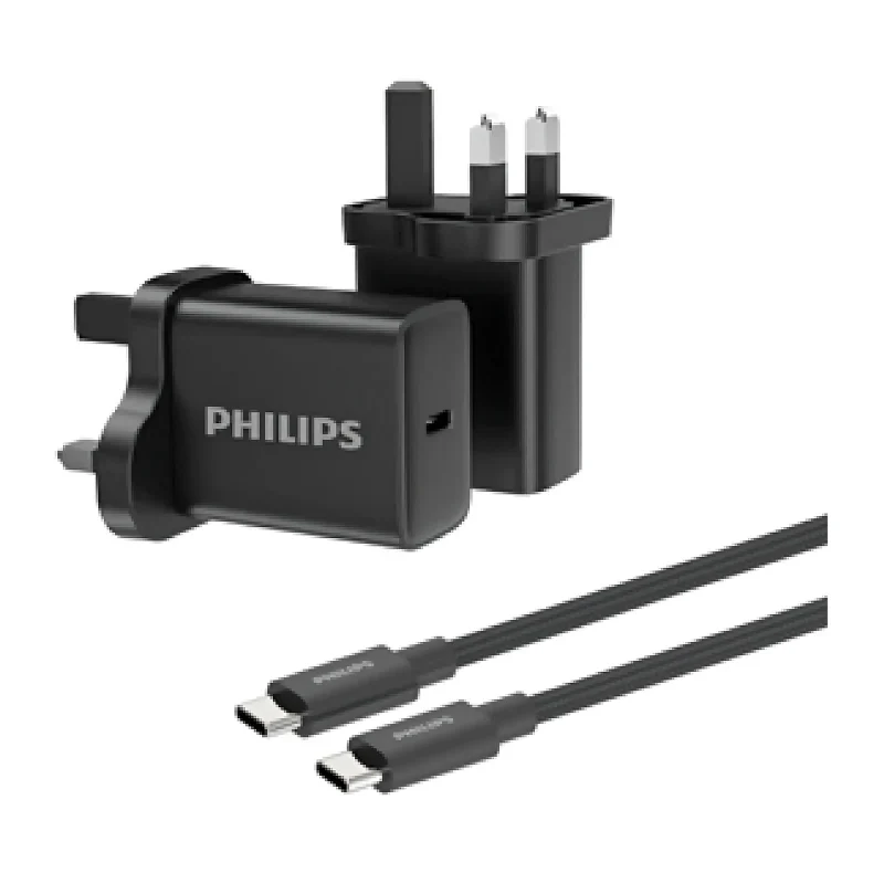 Philips DLP5312NB/12 GaN wall charger USB-C 30W with USB-C Cable Black