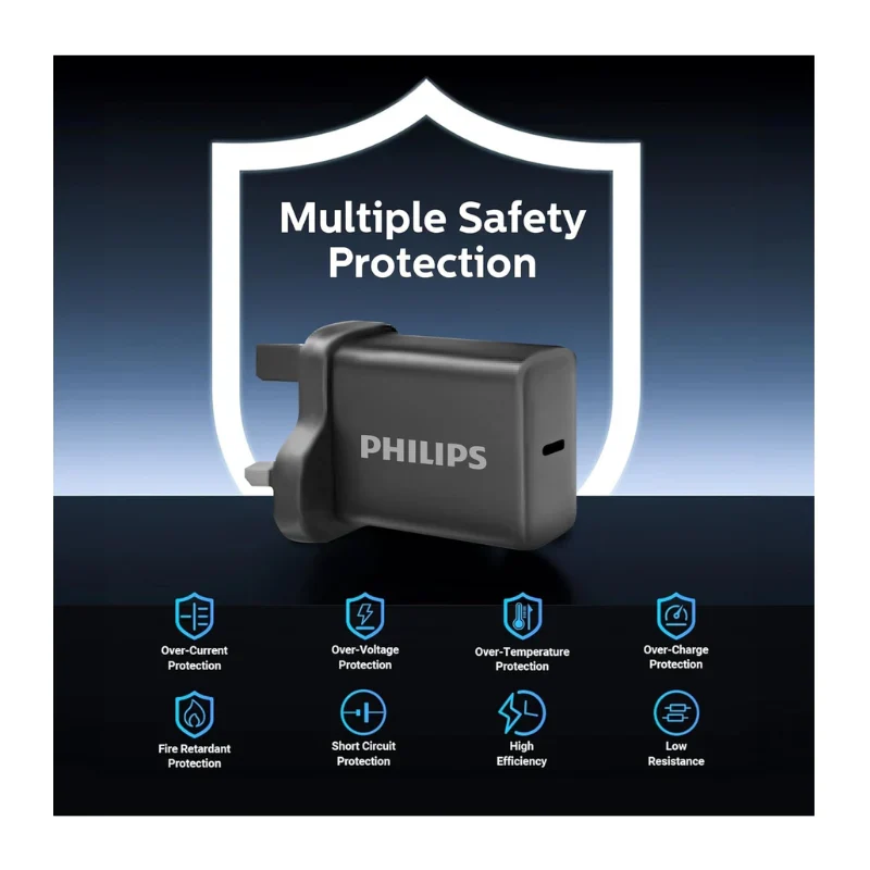 Philips DLP5312NB/12 GaN wall charger USB-C 30W with USB-C Cable Black - Image 2
