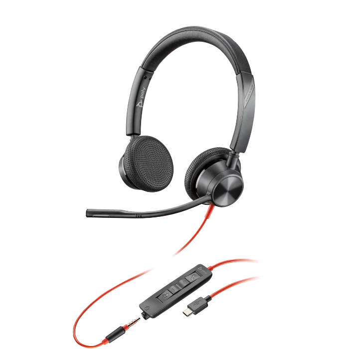 Poly Blackwire 3325 Stereo Microsoft Teams Certified USB-C Headset +3.5mm Plug +USB-C/A Adapter