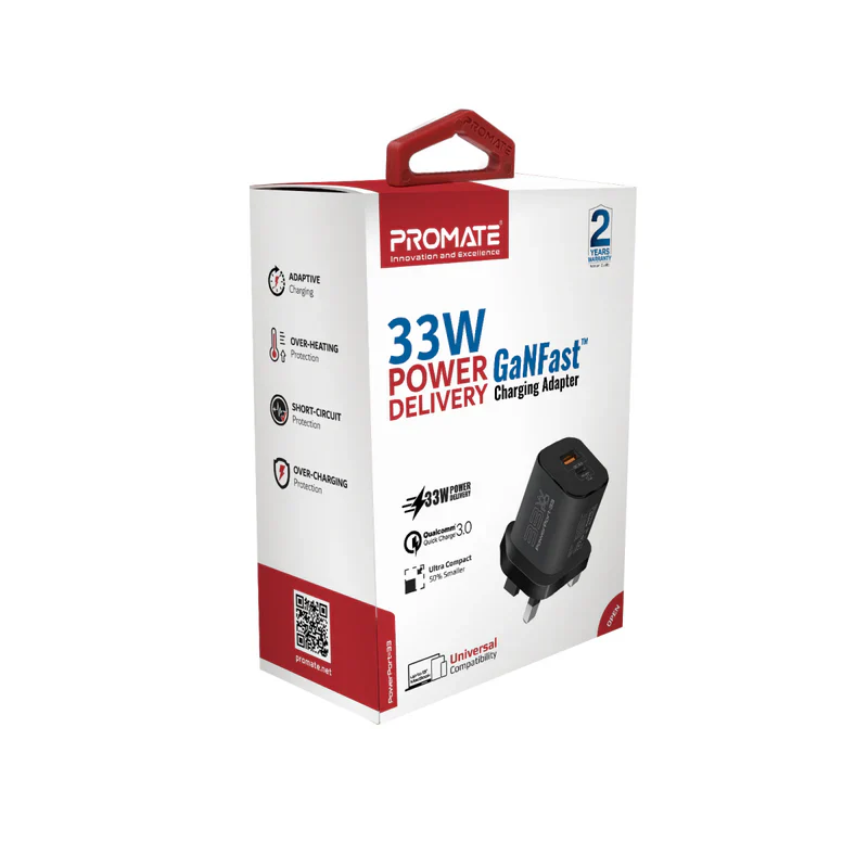 Promate 33W Power Delivery GaNFastâ„¢ Charging Adapter