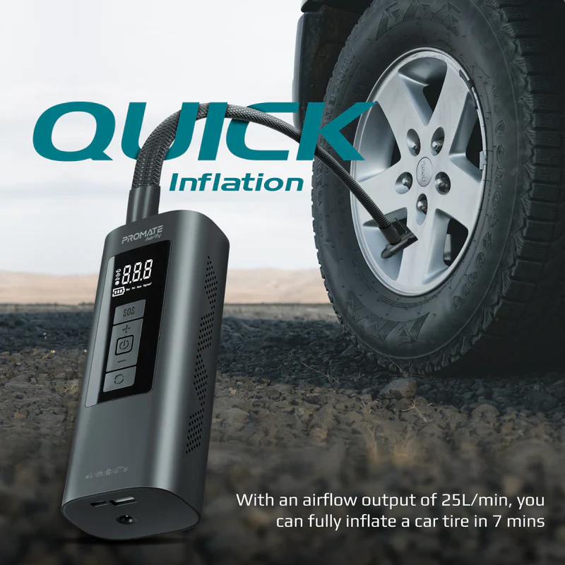 Promate Aerify 4-in-1 Compact Electric Air Pump w/ 6000MaH Power Bank 150PSI LED Light - Image 3