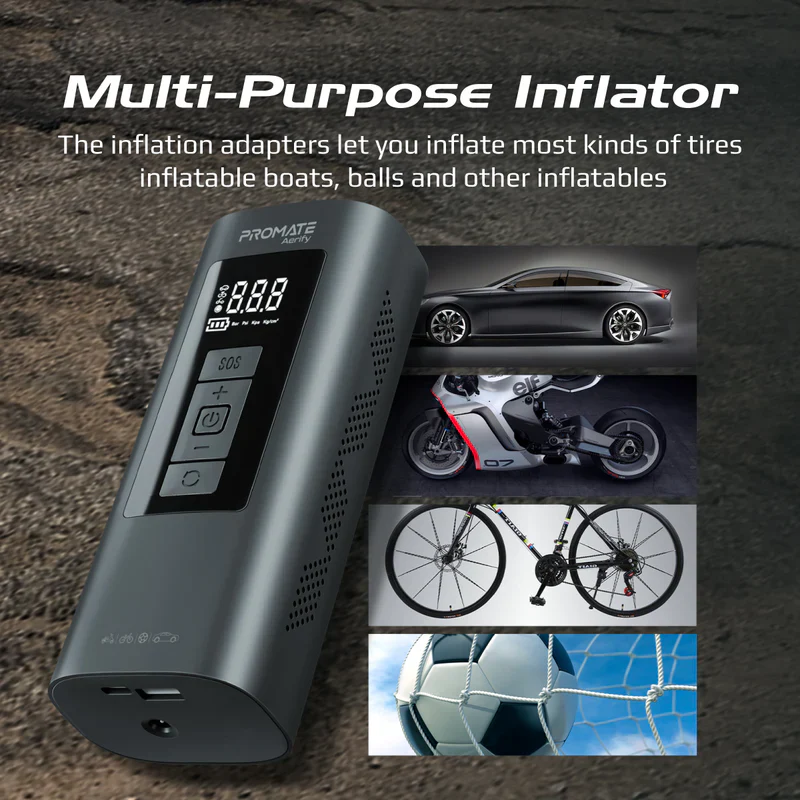 Promate Aerify 4-in-1 Compact Electric Air Pump w/ 6000MaH Power Bank 150PSI LED Light - Image 7