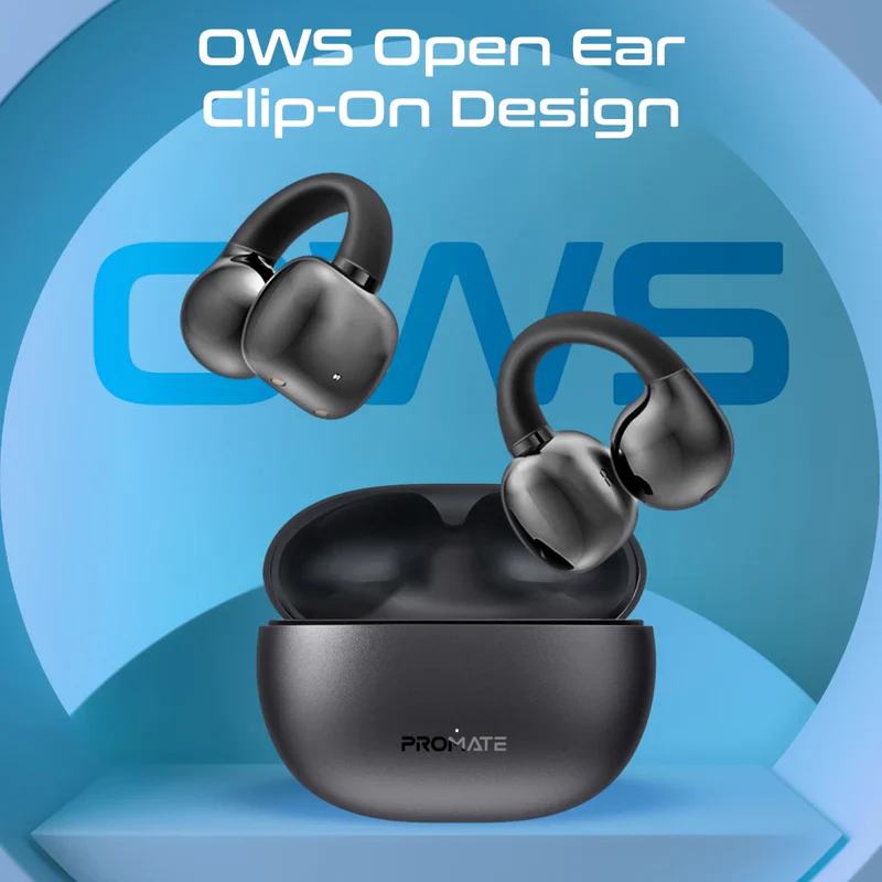 Promate AirClip AudioFit Open Ear Clip On TWS Earbuds w/ IntelliTouch - Black - Image 5