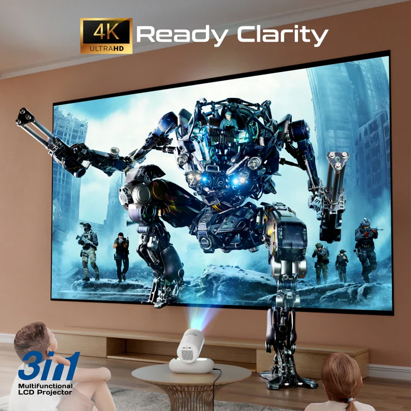 Promate Beamer-250R 4K Compatible HD Wireless LCD Projector with Built-In Speaker & Ambient RGB light - White - Image 3