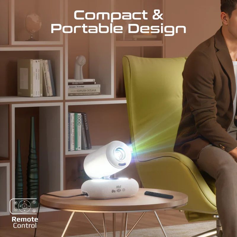 Promate Beamer-250R 4K Compatible HD Wireless LCD Projector with Built-In Speaker & Ambient RGB light - White - Image 6