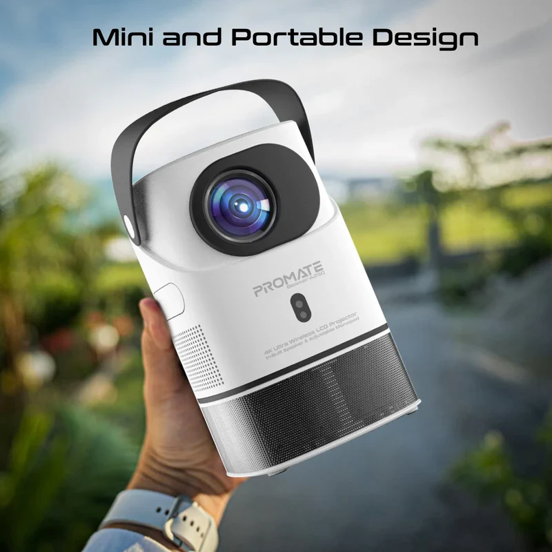 Promate Beamer-A250 4K Ultra HD Wireless LCD Projector with Built-In Speaker & Monopod Stand - Image 6