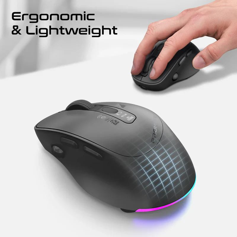 Promate Blix-3M Silent-Click 1600DPI Triple-Mode Rechargeable Mouse w/ Multi-Device Connectivity - Black - Image 3