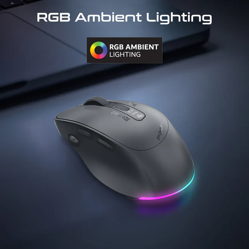 Promate Blix-3M Silent-Click 1600DPI Triple-Mode Rechargeable Mouse w/ Multi-Device Connectivity - Black - Image 5