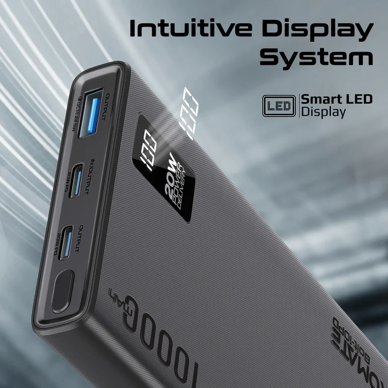 Promate BOLT-10PD Compact Smart Charging Power Bank with 20W PD Dual USB-C and 22.5W USB-A Ports - Black - Image 5